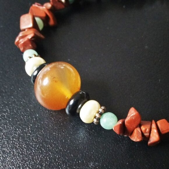 Gemstone Mix Bead Bracelet: Aventurine + Jasper + Agates Fall Color Jewelry! - Picture 7 of 7